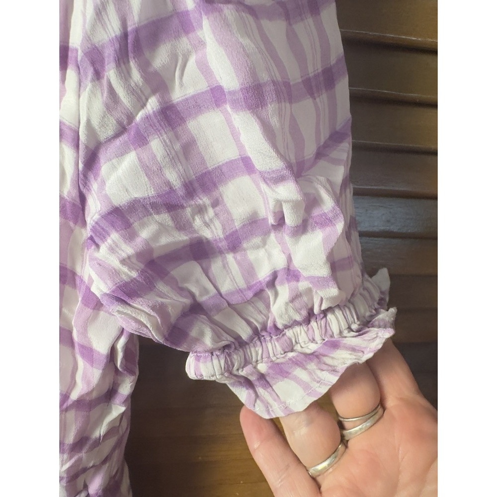 Lilly & Lionel x Anthropologie Lilac Purple Gingham‎ Plaid Wrap Midi Dress 8 - Picture 4 of 4